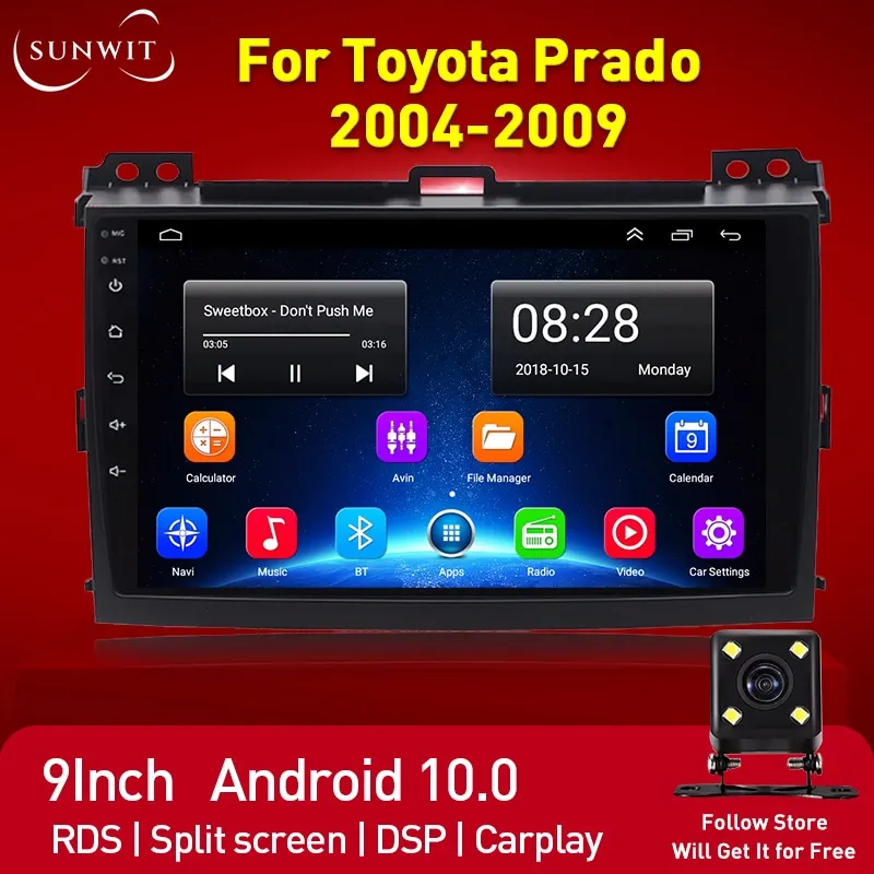 

2Din Android Toyota Prado 2004-2009 Радио Мультимедийный видеоплеер GPS-навигация с Bluetooth Carplay DSP задняя камера 4G WIFI