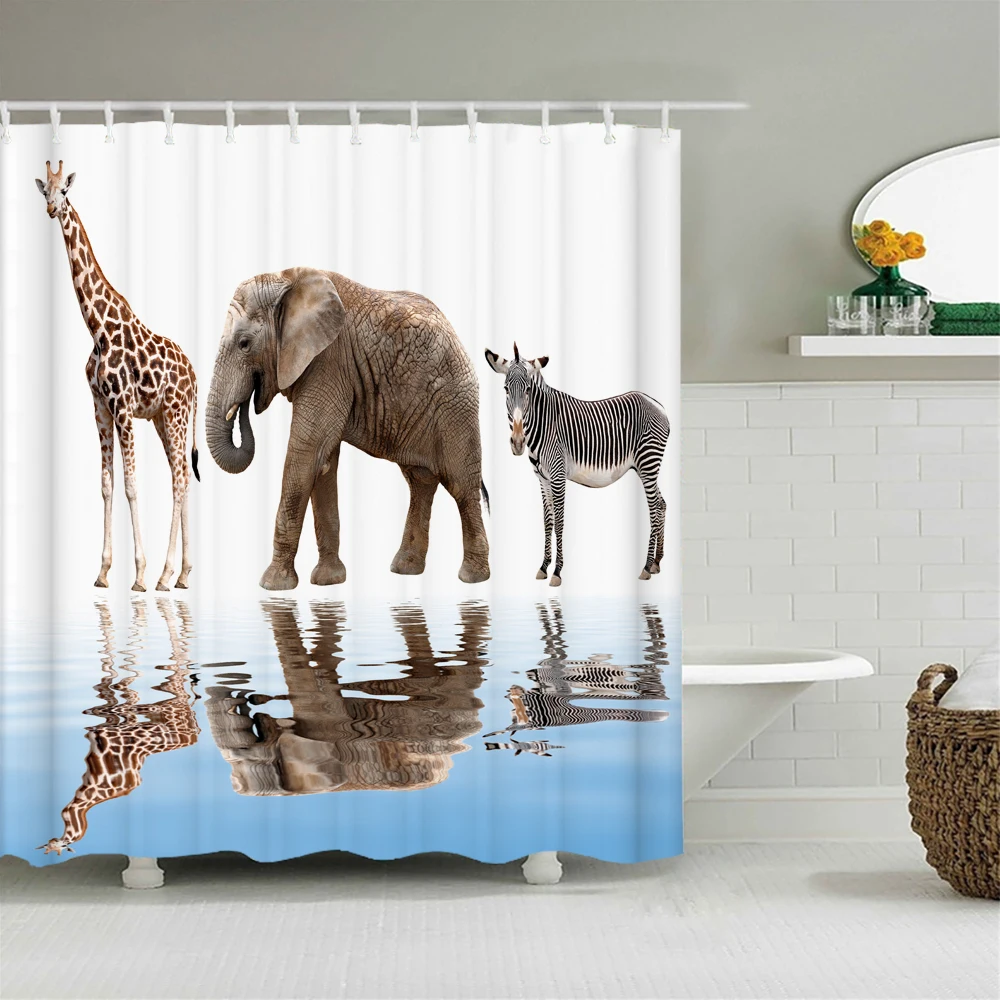 Водонепроницаемая занавеска для душа с рисунком лошади слона 180*200 см | Дом и сад