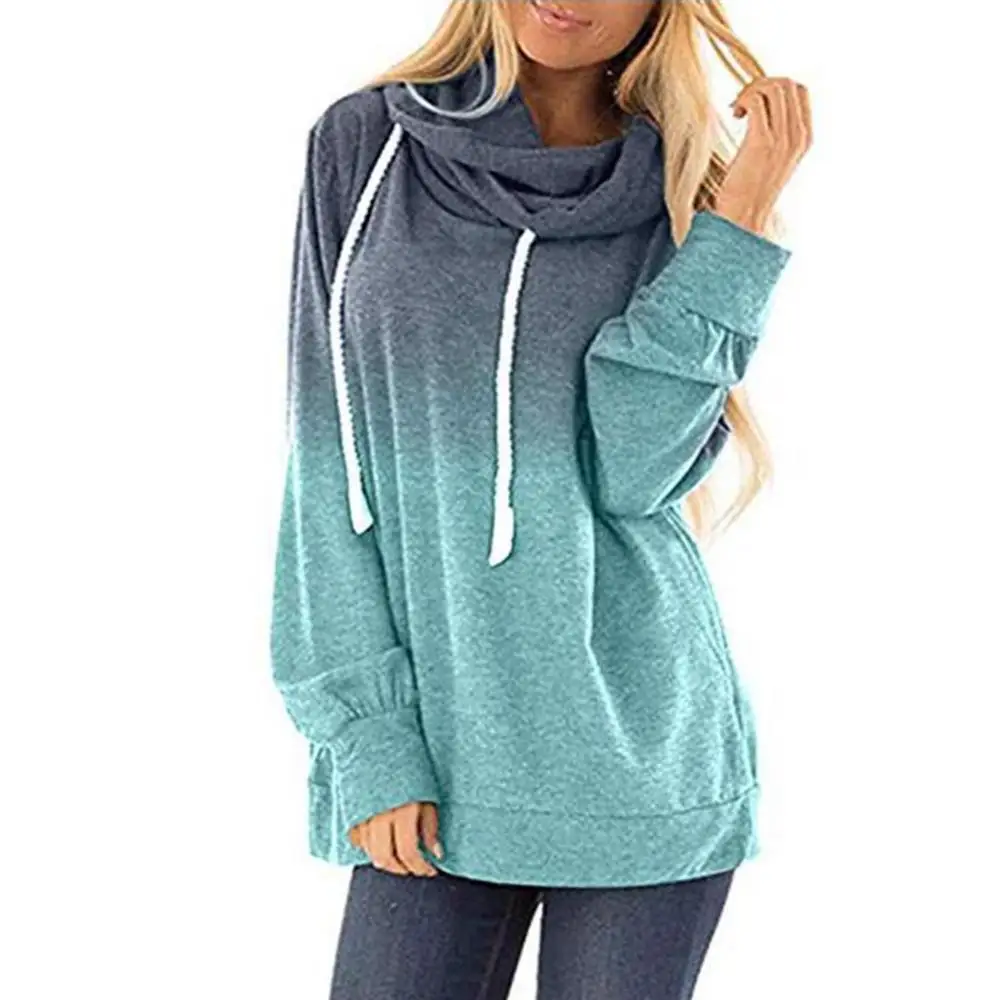 Oversize Hoodies Women Autumn 2021 Simple Casual Tie Dyes Print Cowl Neck Hooded Sweatshirt Women Loose Drawstring Hoodies