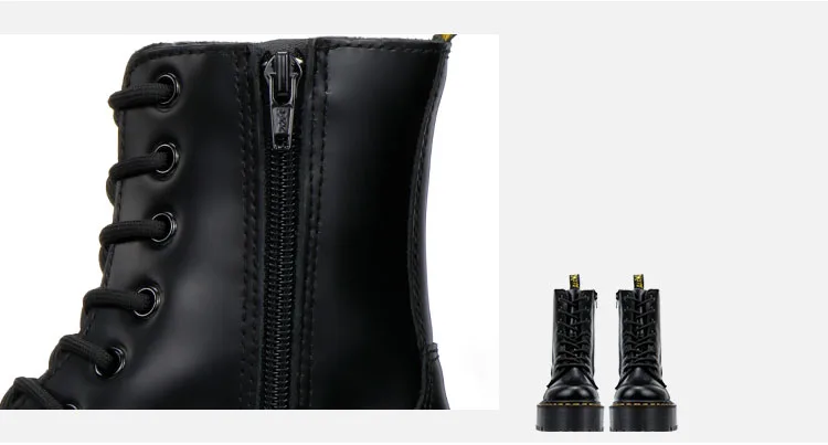 CEVABULE Women Martin Boots Genunie Leather Thick Heel Platfrom Martin Boots Boots Women Side Zipper Boots Leather Boots