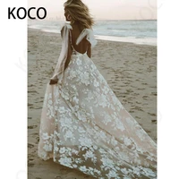 macdugal wedding dress 2022 sexy v neck floral lace beach bridal gown a line backless vestido de novia civil girl clothes