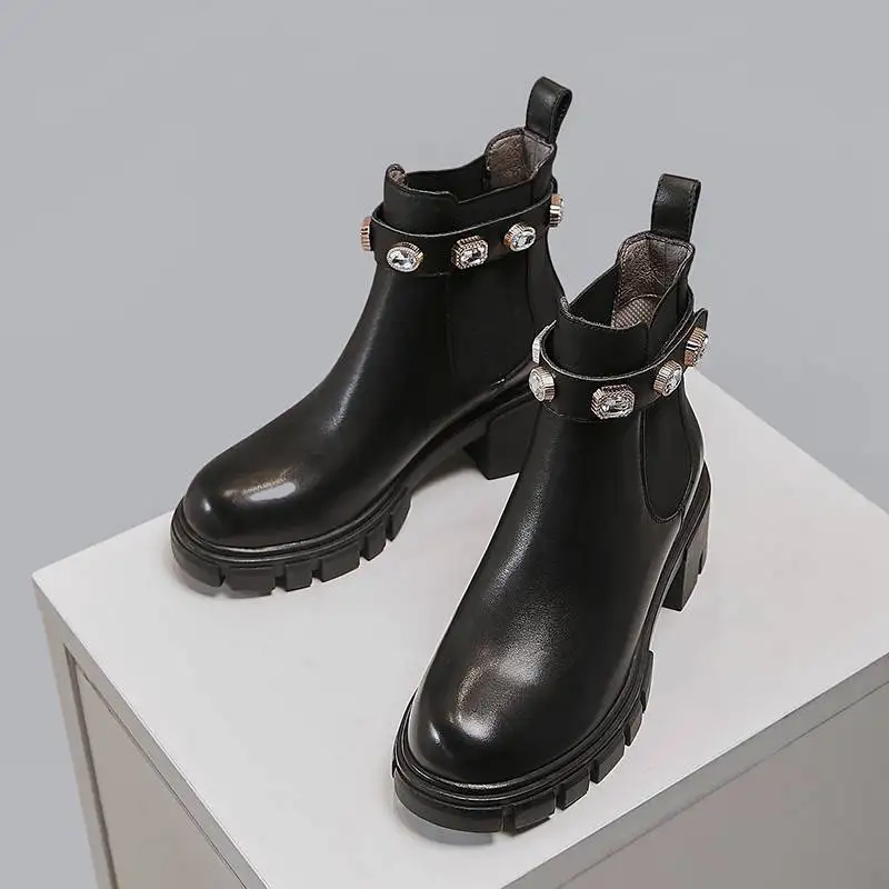 Женские однотонные Теплые ботильоны Krazing Pot Зимние из натуральной кожи с