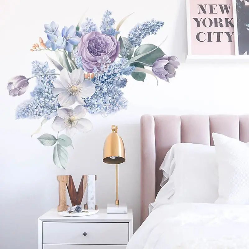 

Wall Stickers Living Room Bedroom Landscaping Purple Watercolor Flowers Wall Stickers Sofa Bed Background Decoration