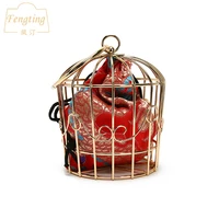 womens birdcage evening bag clutch metal frame embroidery bucket bird cage mini party handbag gold chain handbag ftb172
