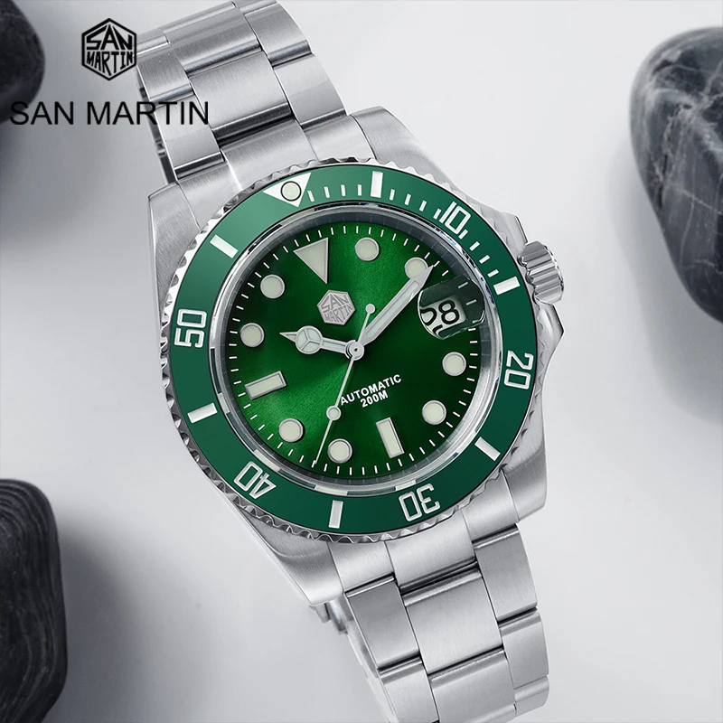 

San Martin New 200M Diver Watch Mens NH35 Automatic Watches Luxury Sapphire Ceramic Bezel BGW-9 Luminous Date Mechanical Watch