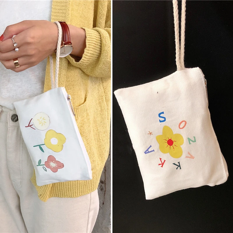 

Women Simple Coin Purse Mini Canvas Coin Pouch Small Square Cards Wallet Japan Style Mobile Phone Bag Girls Cute Wrist Bag