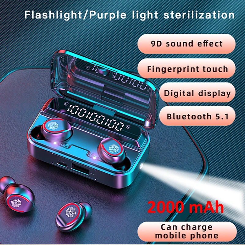 Беспроводные наушники Bluetooth со светодиодным дисплеем 5 0 TWS двойные с басовым