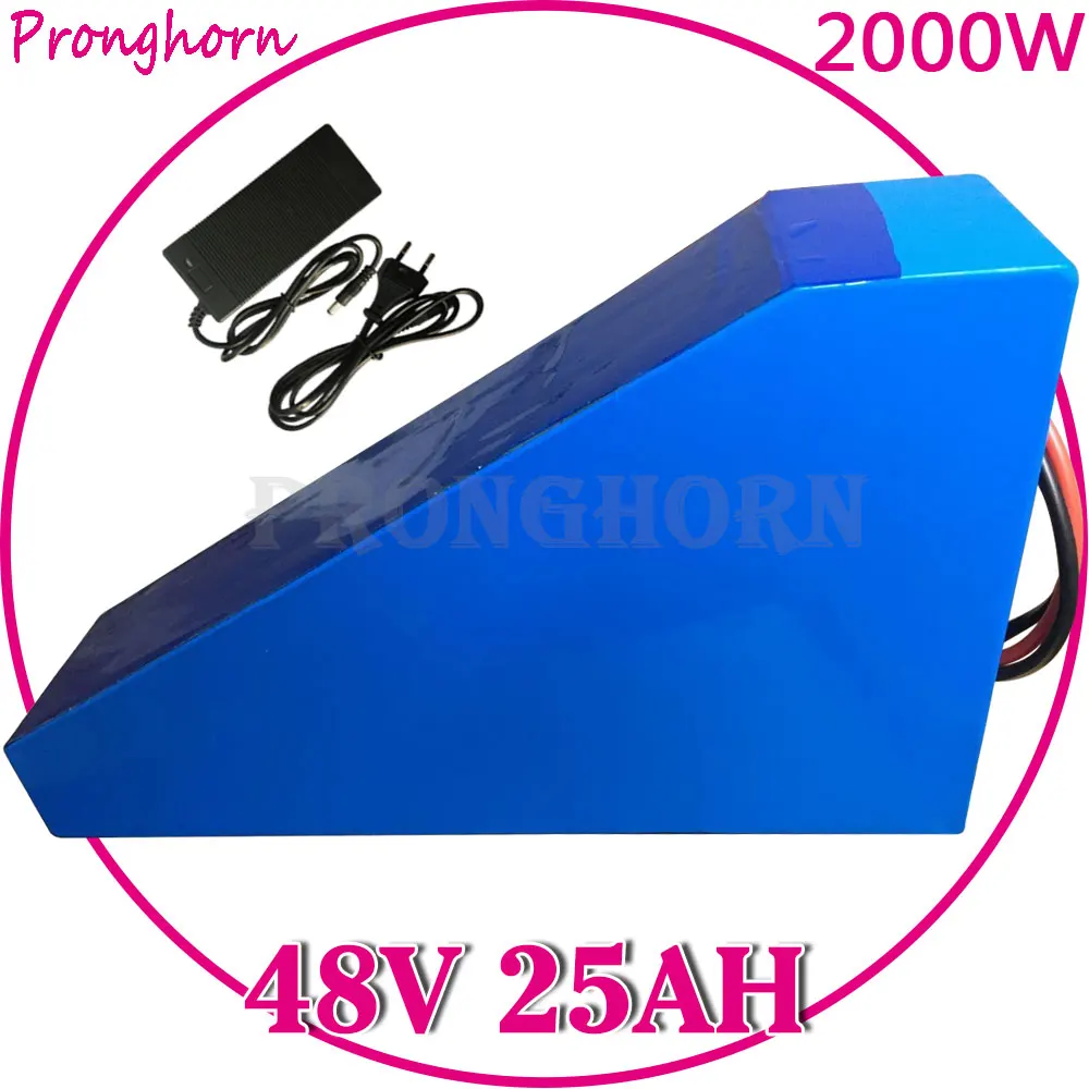 48V 25AH Электрический велосипед Батарея 48V 2000W Треугольники Батарея 48V 25AH литий Батарея-серые кисточки с 50A БМС+ 54,6 V 5A Зарядное устройство беспошлинно