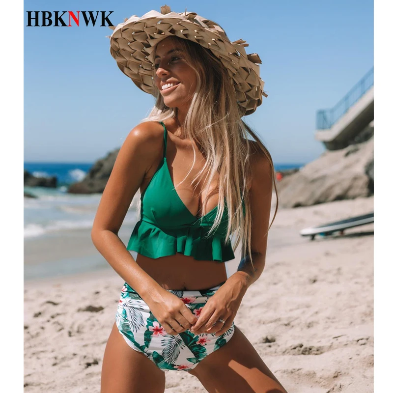 

Сексуальное бикини с рюшами и высокой талией, женский купальник 2020, модное пляжное бикини для девушек, купальный костюм из двух частей, женс...