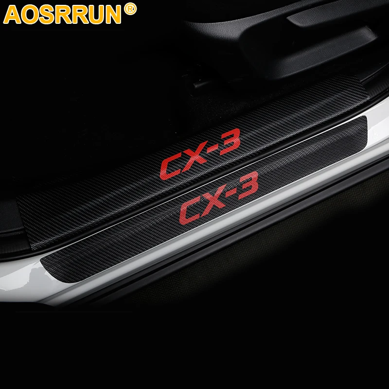 Для Mazda CX 3 CX3 2017 2018 2019 углеродного волокна из искусственной кожи порога Накладка