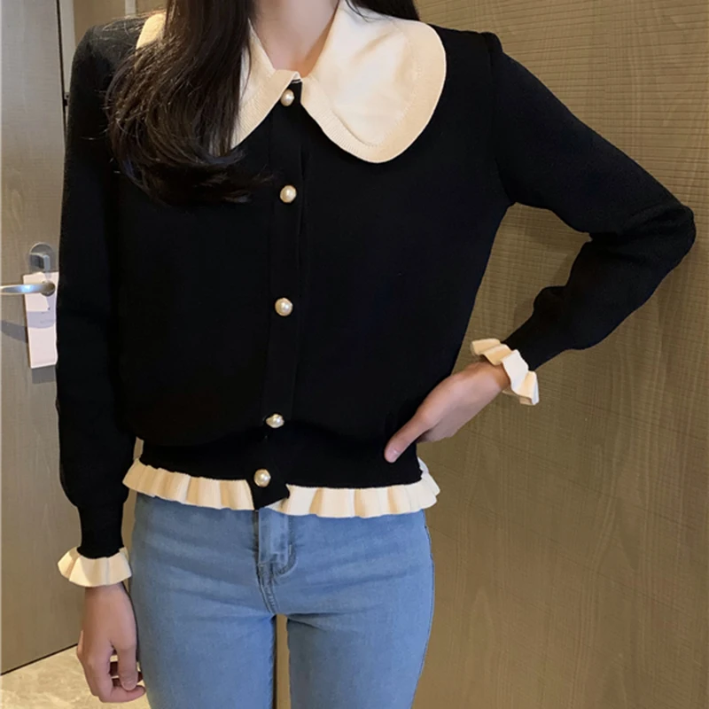 LJSXLS 2022 трикотажная Милая одежда с кукольным воротником свитер женский