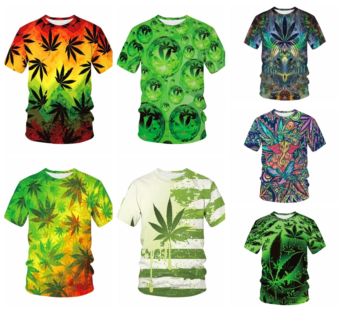 

Kaseetop Green Hemp Leaf T-Shirt Men and Women Grass 3d Printing Shirt Harajuku Short-Sleeved Casual Hip-Hop Shirt Summer T196