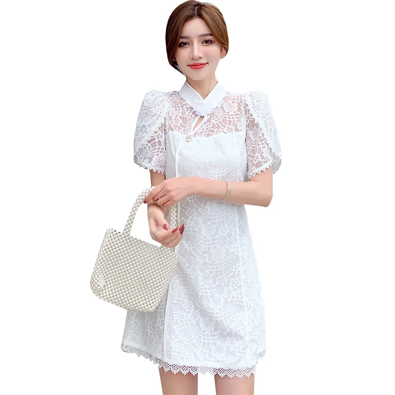 

Huai improved qipao dress new summer floral dress show thin little show high lace skirt