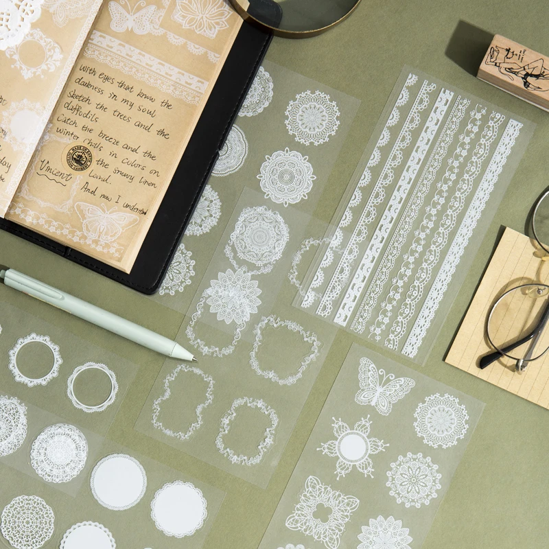 4 листа/УП Ретро Белый кружевной самоклеющиеся этикетки клейкая наклейка для