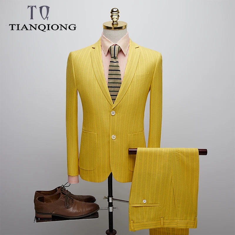 Тянь Цюн 2019 желтые полосы деловой мужской костюм нормальные смокинги 2 шт костюмы