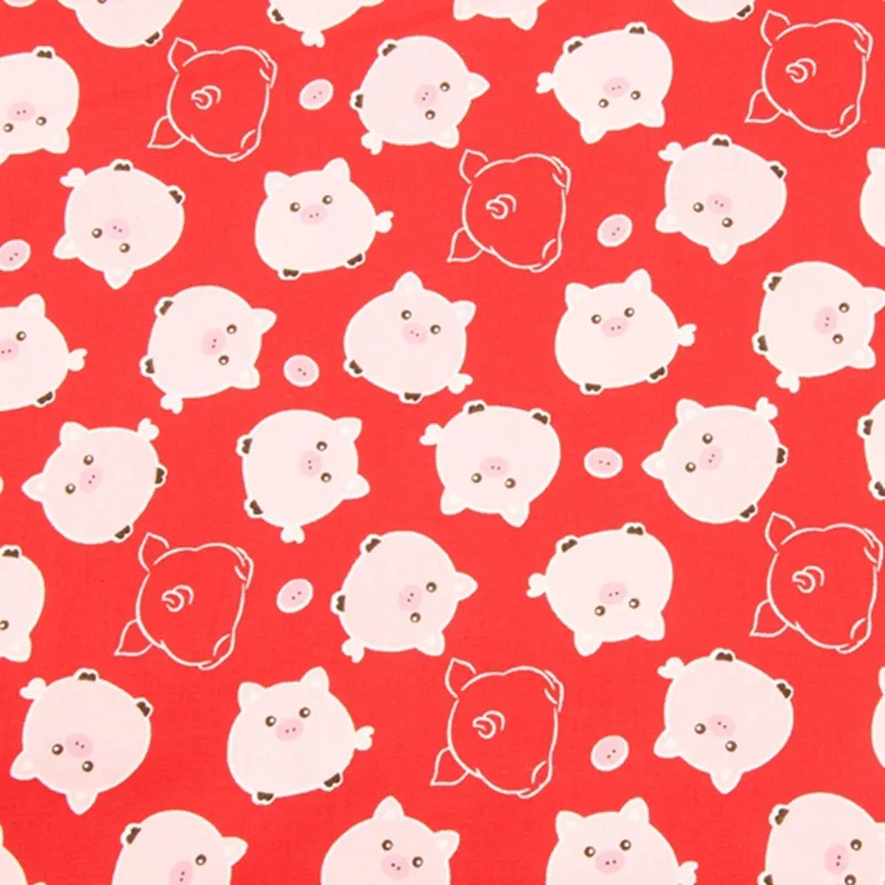 Импортная плотная 100% хлопчатобумажная ткань с рисунком маленькой свиньи ручная