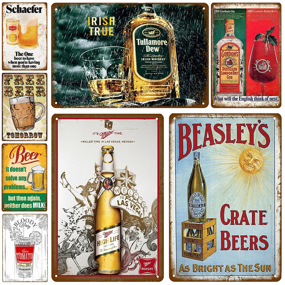 

Vintage Metal Tin Sign Beer Brand Plaque Retro Whiskey Icon Posters for Bar Pub Man Cave Wall Decor