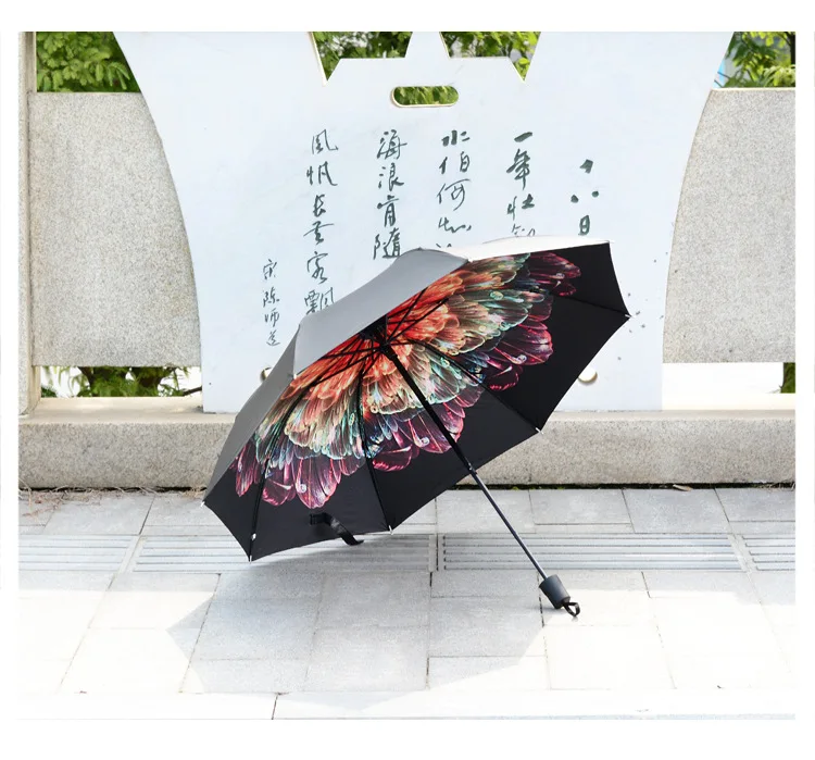 Женский анти-УФ Вишневый небо цветок Unbrella открытый портативный УФ зонтик три складной зонтик от солнца и дождя
