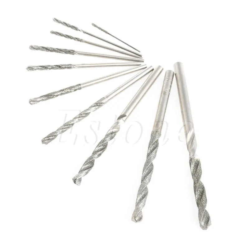 

10Pcs 0.8-3.7mm Diamond Tipped Twist Drill Bit Set For Glass Tile Stone