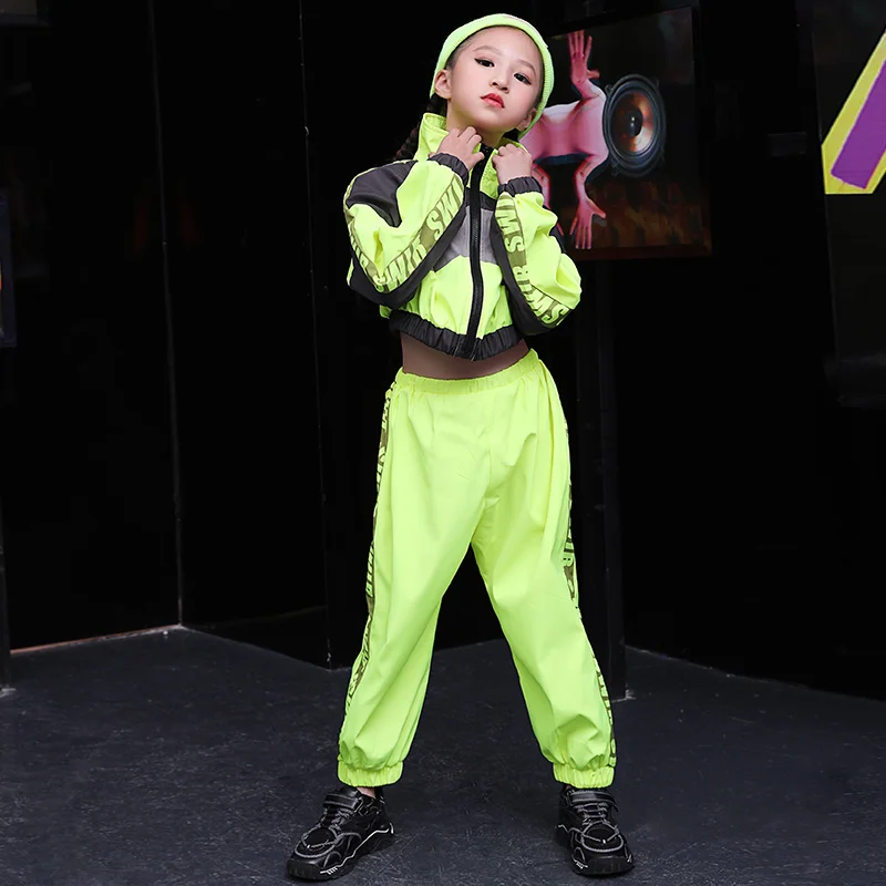 Детский костюм для джазовых танцев флуоресцентный зеленый выступлений одежда в