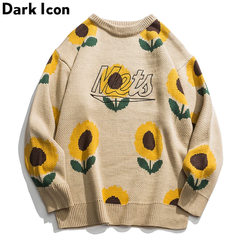 Темный значок свитер с подсолнухами для мужчин и женщин 2019 осеннее модное платье