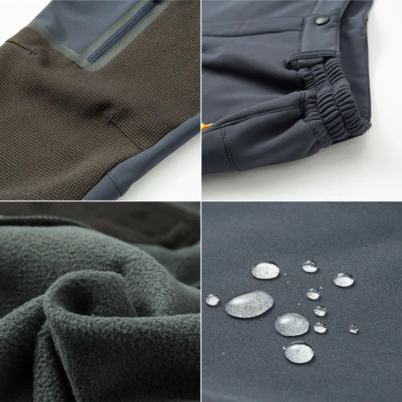 

Facecozy Men Winter Hiking Pants Softshell Sports Climbing Fleece Trousers Windproof Thick Warm Plus Size Long Pants for Male