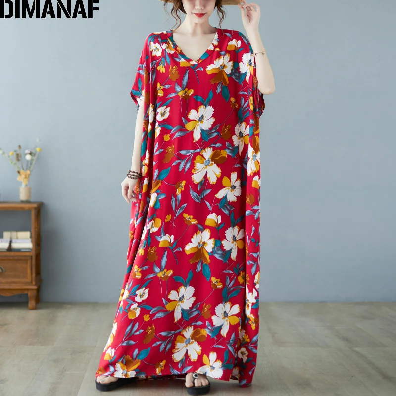 

DIMANAF 2021 размера плюс летнее платье Открытое платье без рукавов в богемном стиле Цветочный принт Женская одежда Элегантная Леди, длинное Пов...