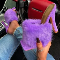 summer luxury celebrities women pumps fluffy faux fur solid high thin heel peep toe elegant fashion ladies shoes female trend