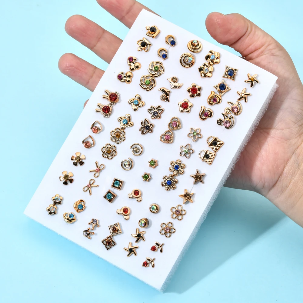 Серьги женские Маленькие Геометрические золотистые и серебристые из горного