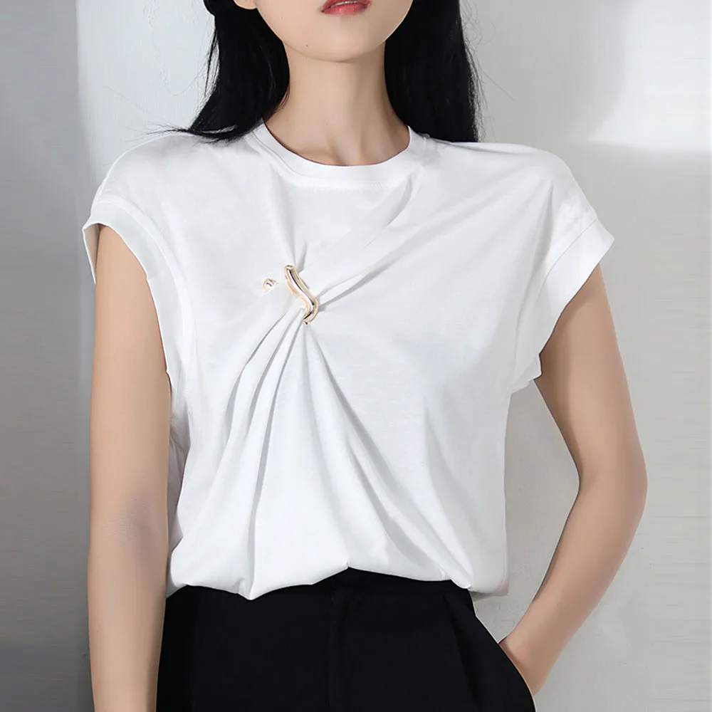 Летняя футболка шикарная Минималистичная Металлическая Булавка без рукавов