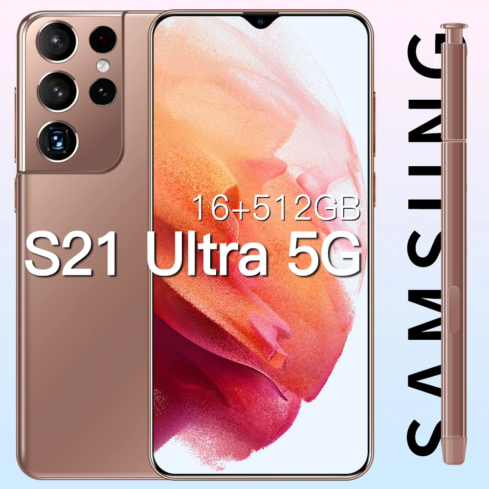 

Global Version 6.7" S21 Ultra 5G Real Smartphones Qualcomm888 Android 11.0 Cellphone 6800mAh Big Battery 16+512GB Face ID Phone