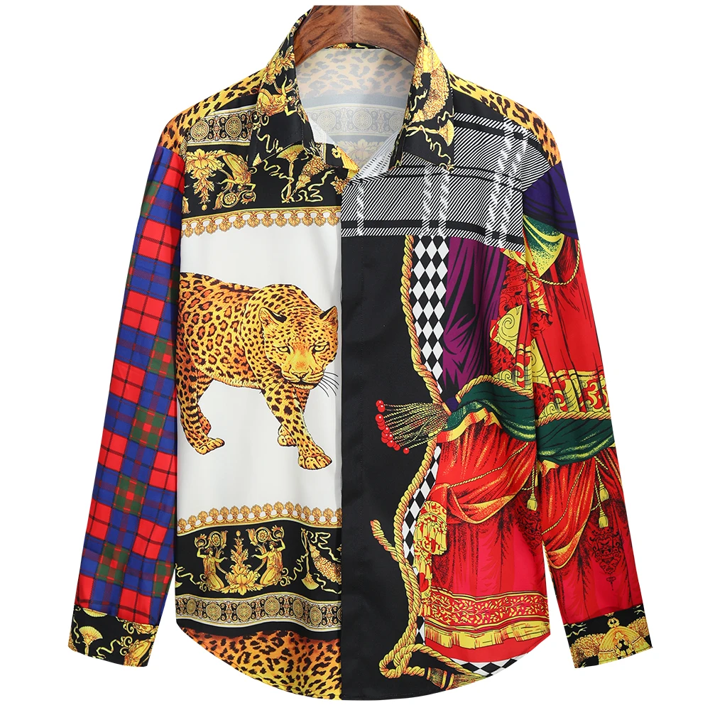 

Винтажная роскошная мужская классическая рубашка в стиле барокко на пуговицах, рубашка под смокинг, 2022, модная уличная одежда для сцены, муж...