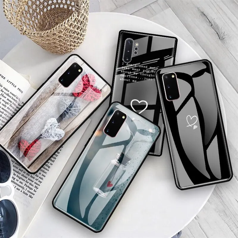 Glass Case For Samsung Galaxy S20 FE S10 S9 S8 Plus Note 20 Ultra 10 Lite 9 8 Tempered Mobile Phone Cover Capas Love The Heart