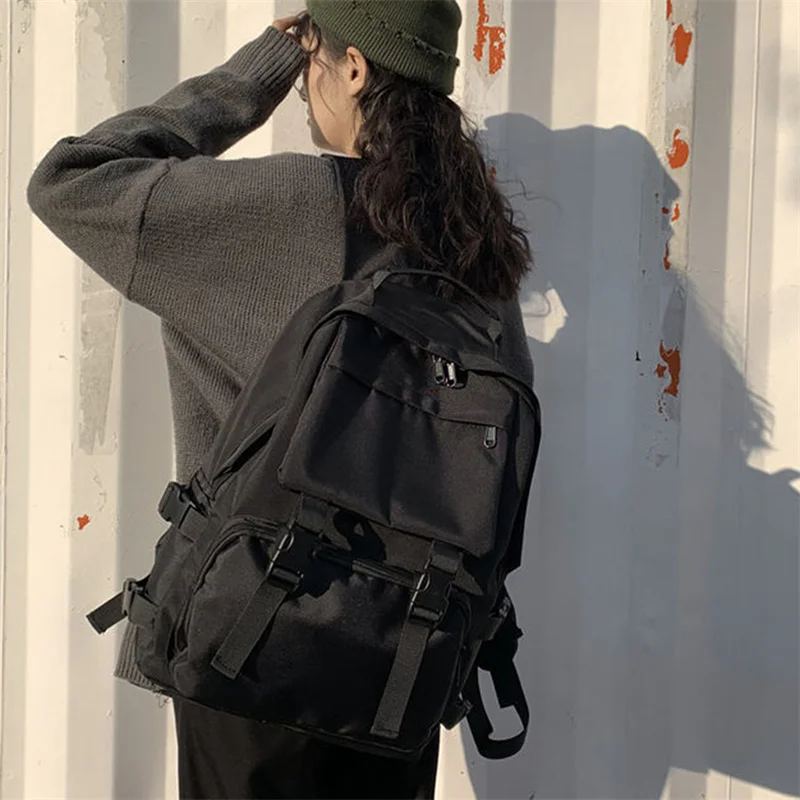 

Backpacks Preppy Students Backpack Large Capacity Button Travel Bag Solid Simple Harajuku Chic Fashion Retro Unisex High Street