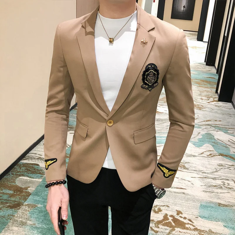 

Men Gold Mens Embroidery Blazer Baroque Badge European 2021 Blazer Black Khaki Coat Chaquetas Hombre De Vestir Homens Blazer