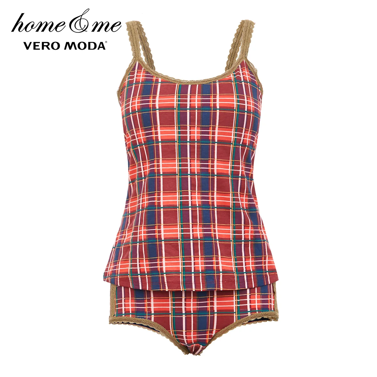 Vero Moda Women's Cotton Plaid Lace Camisole &amp Underpants Homewear Pajamas Sets | 3194TS504 Женская одежда
