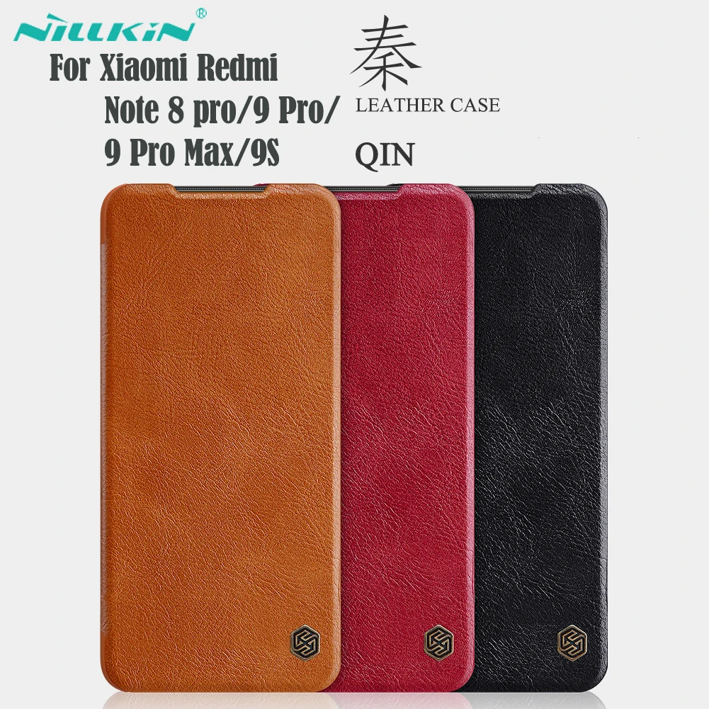 Флип чехол Nillkin Qin для Xiaomi Redmi Note 9S 9 Pro Max 8 кожаный книжка с кармашком карт Note9 чехлы