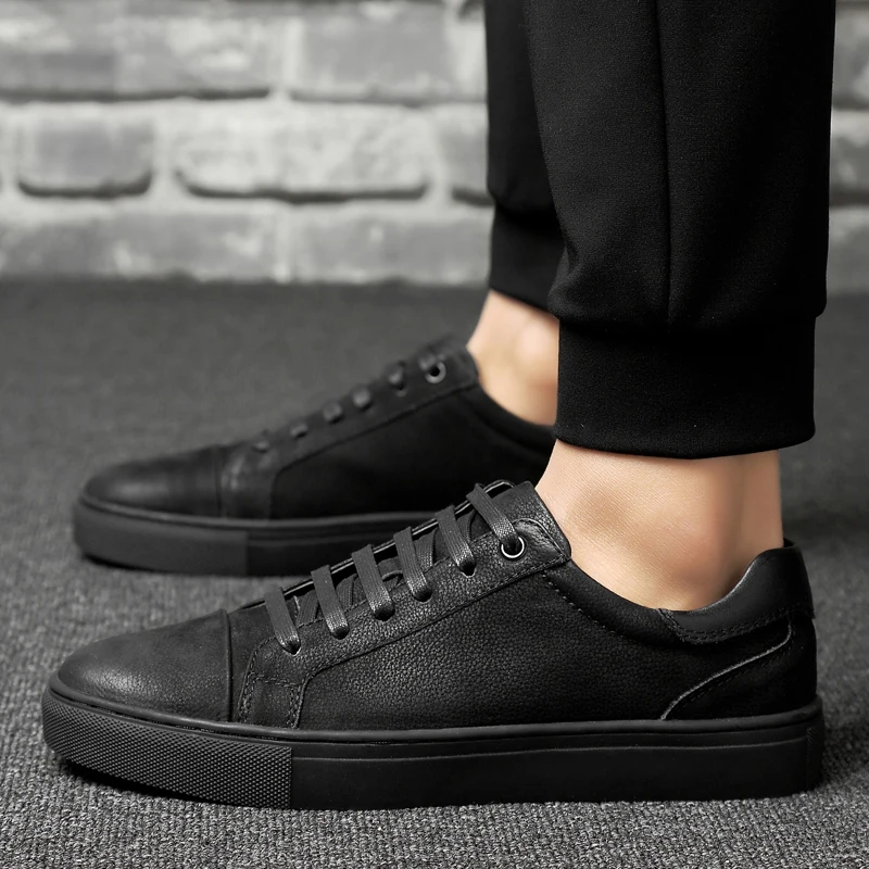 

Spring Autumn men shoes Fashion Men Lace-up genuine Leather Casual Shoes Trend Shoes oxfords Flats Black cow Leather Flats men