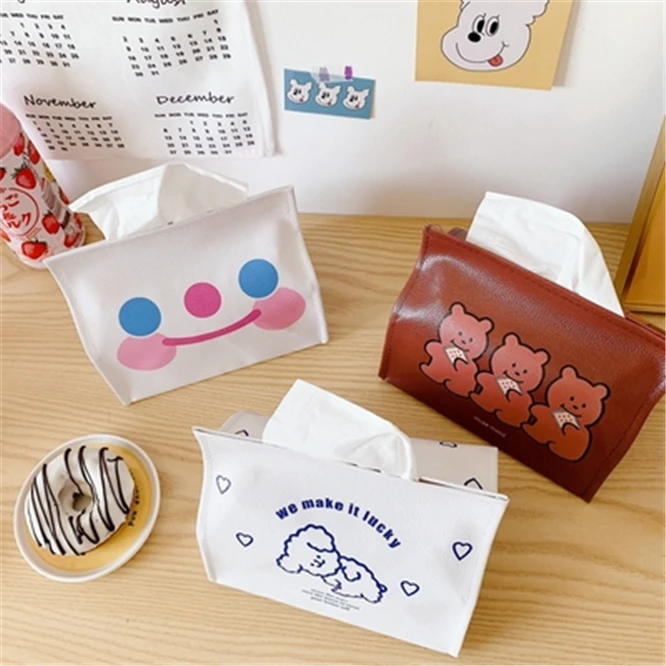 

1 pc Lovely Bear Tissue Case Box Container PU Leather Home Car Towel Napkin Papers Bag Holder Box Case Pouch Table Decoration