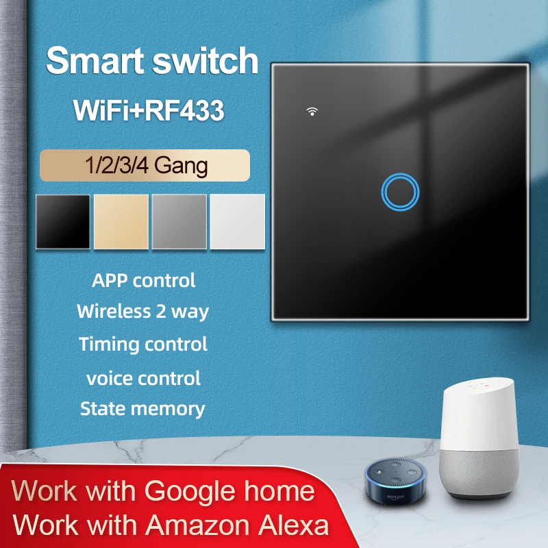 

Tuya Smart Life Glass Panel EU/UK Standard Touch Switch Zero/Single Fire Line Voice Control Light Wireless Wall Switch