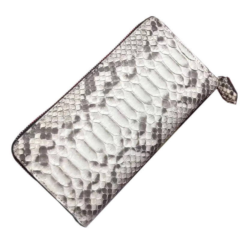 Длинный кошелек унисекс из натуральной кожи питона с застежкой молнией змеиной