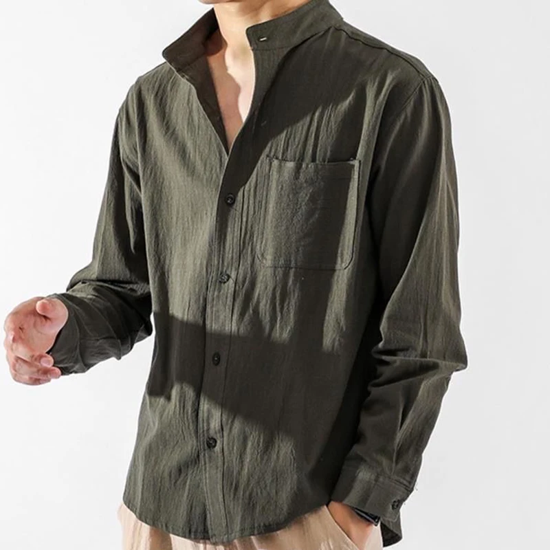 

2021 Autumn Long Sleeve Turn-down Collar Shirt Fashion Mens Basic Solid Color Shirts Casual Simple Buttoned Tops Men Streetwear