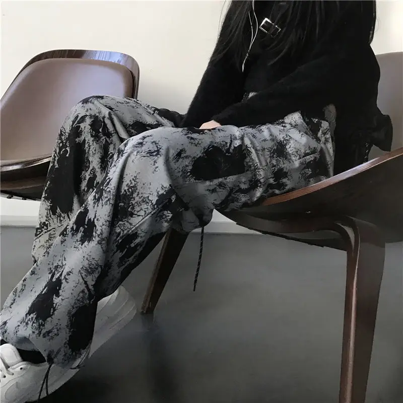 

2021 casual pants women's summer Shinjuku tie dyed straight wide leg pants high waist loose legged pants[Delivery within 6 days]