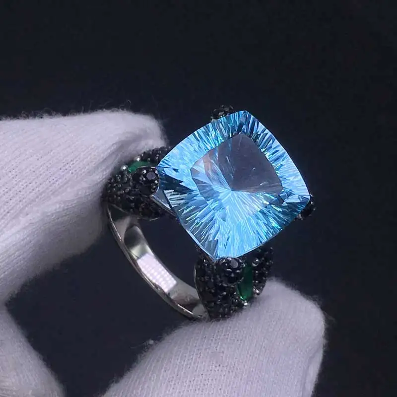 CSJ кольцо из стерлингового серебра 925 пробы с натуральным голубым топазом