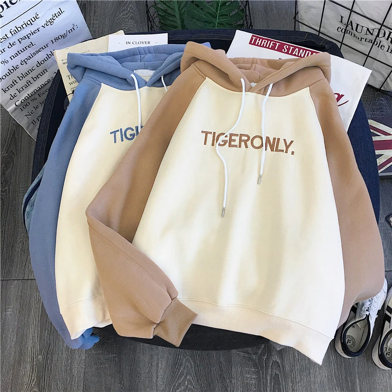 

Autumn Winter Fleece Oh Yes Letter Harajuku Print Pullover Thick Loose Women Hoodies Sweatshirt Female Casual Coat