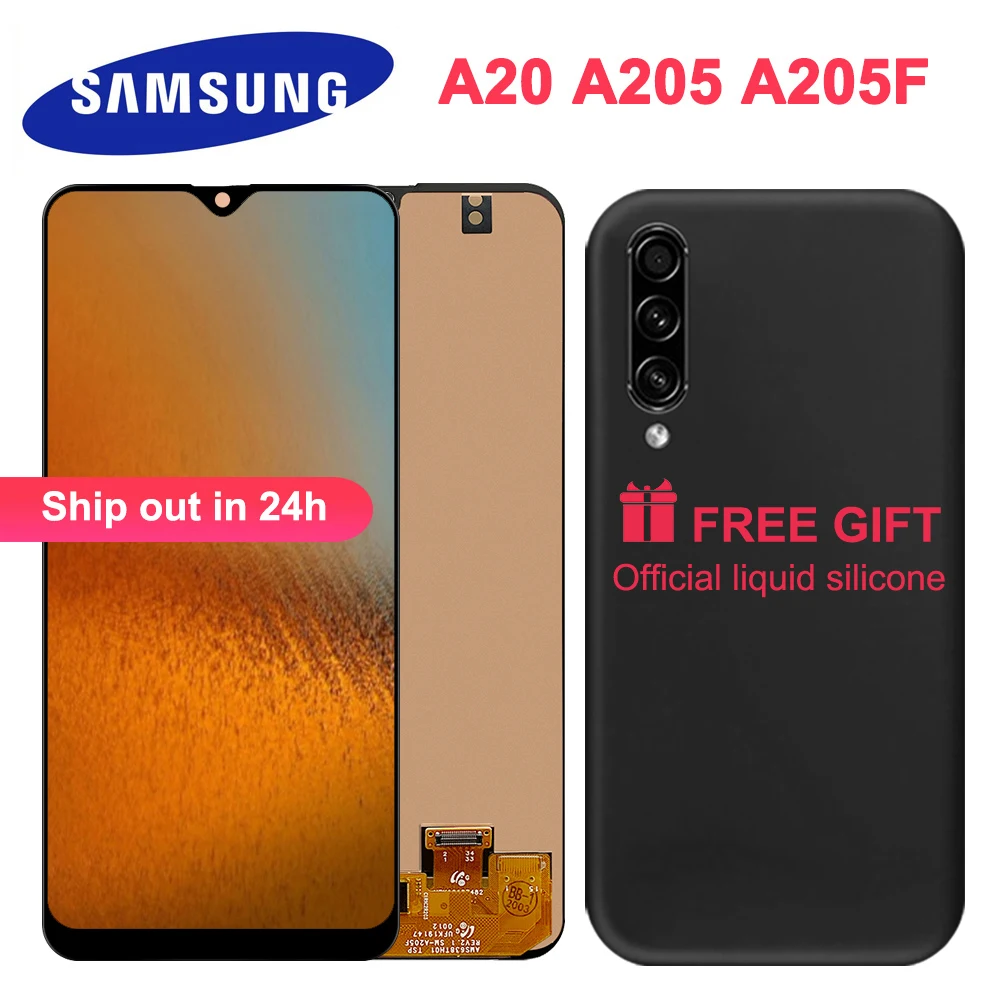 

ЖК-дисплей с чехлом для телефона Samsung Galaxy A20, A205, SM-A205F, A205FN, A205GN, ЖК-дисплей, экран для замены, дигитайзер в сборе