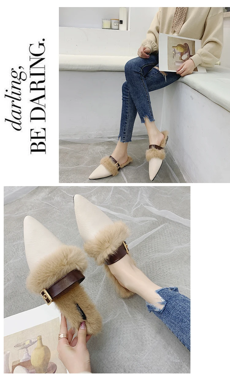 BeautyFeet/; женские летние меховые тапочки; женские плюшевые прозрачные сандалии из искусственного меха с квадратным носком; повседневные уличные шлепанцы на плоской подошве