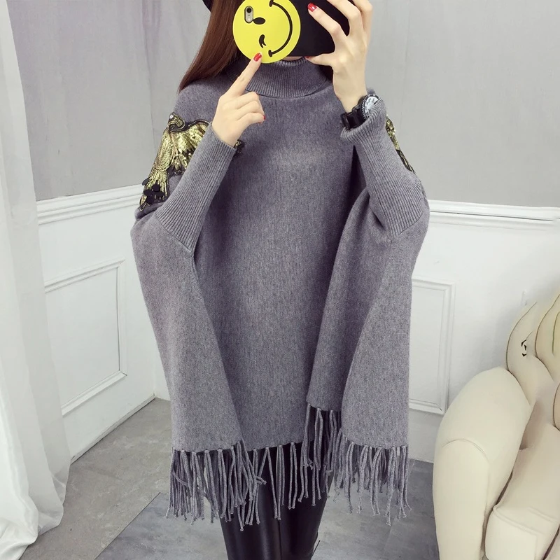 

2019 New Design With Tassels Women Autumn Sweater European Style Female Knitted Turtleneck Ladies Sweaters