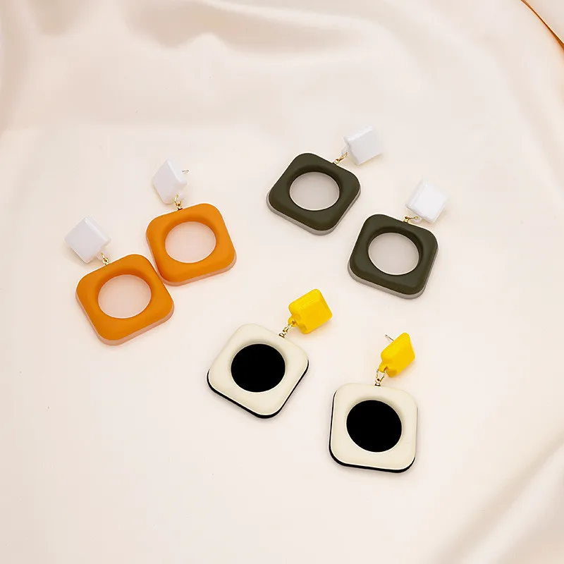 Модные Простые цветные контрастные Квадратные подвесные серьги милые