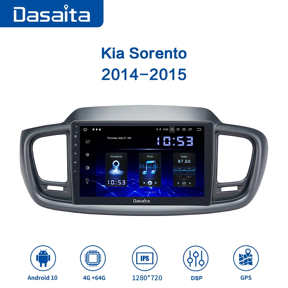 

Dasaita 10.2" Car 1 Din Android 10.0 Radio 1280*720 Touch Screen for Kia Sorento 2014 2015 4GB+64GB Auto Stereo with GPS Carplay